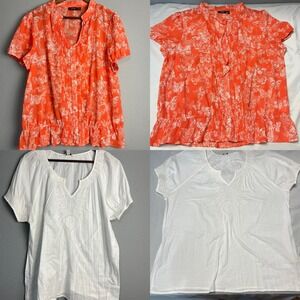 Lot of 2 Apt. 9 Sonoma Butterfly Print Blouse Ruffle Hem Short SL V Neck Tops XL